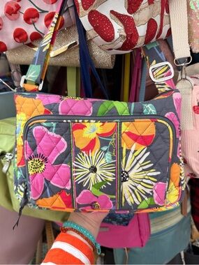 New Vera Bradley Quilted Floral Crossbody Purse in Grey, Pink, Orange, NWOT